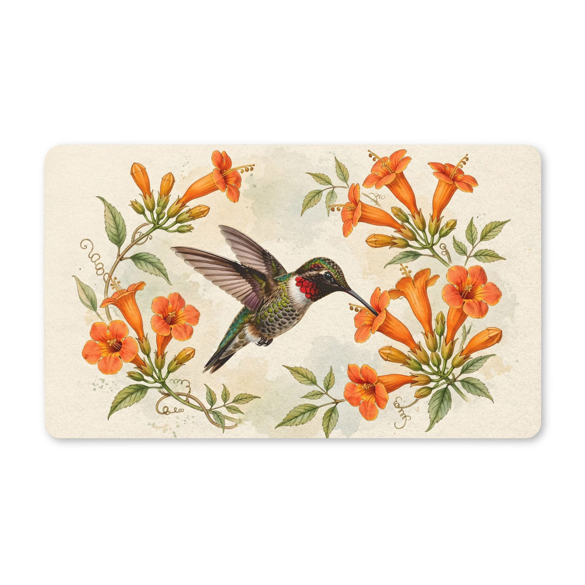 Hummingbird and Trumpet Flowers Doormat