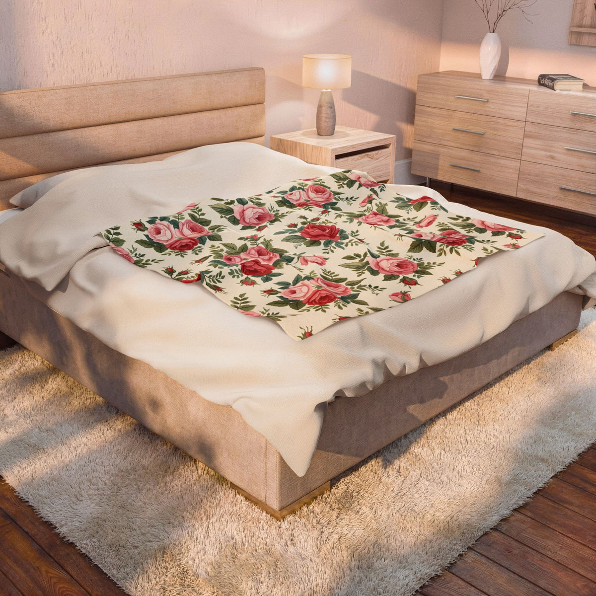 English Rose Chintz Pattern Velveteen Plush Blanket