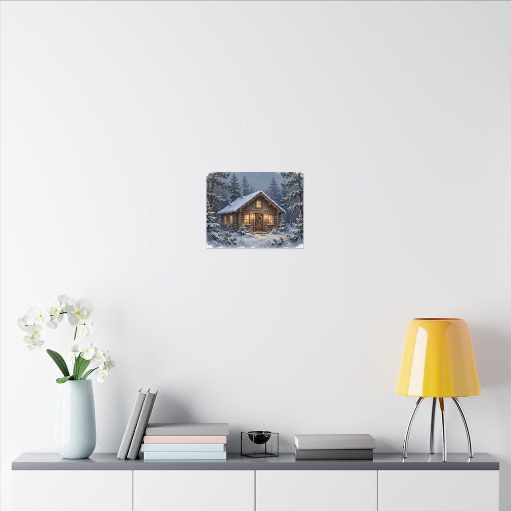 Snowy Cabin at Christmas Eve Canvas Wall Art – Style 2