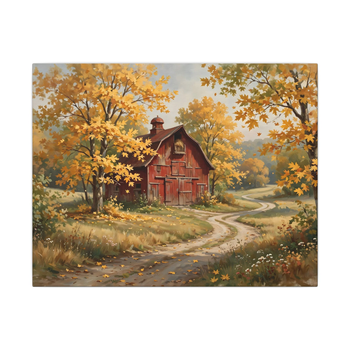 Autumn Red Barn Landscape Canvas Wall Art – Style 2