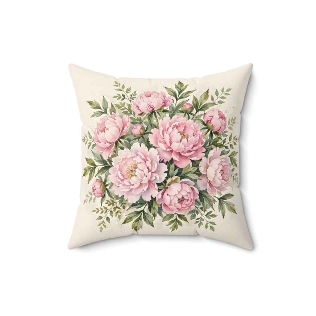 Pink Peonies Watercolor Throw Pillow