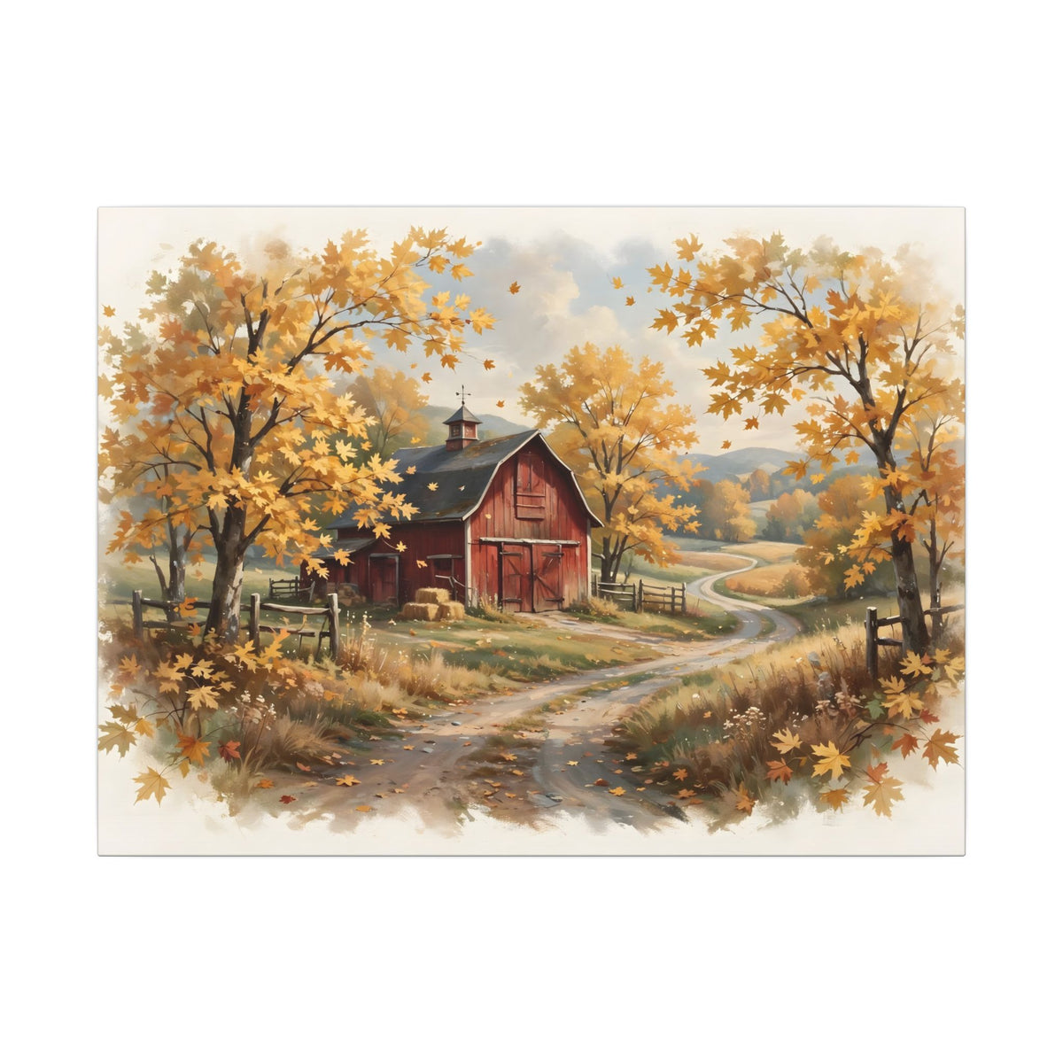Autumn Red Barn Landscape Canvas Wall Art