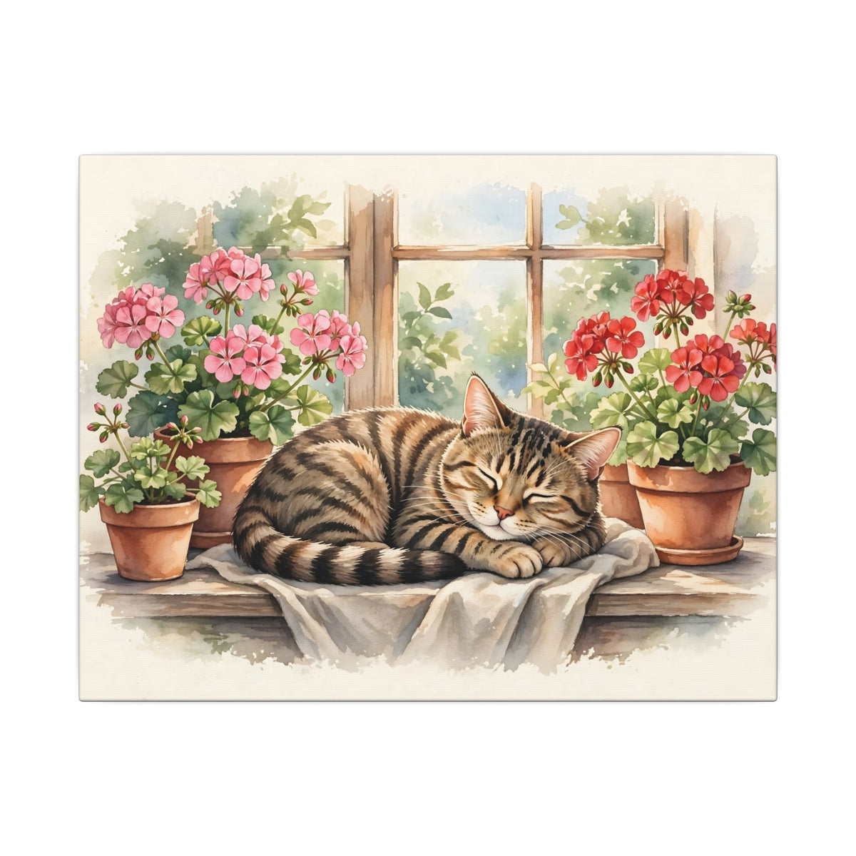 Tabby Cat in the Window Garden Canvas Wall Art