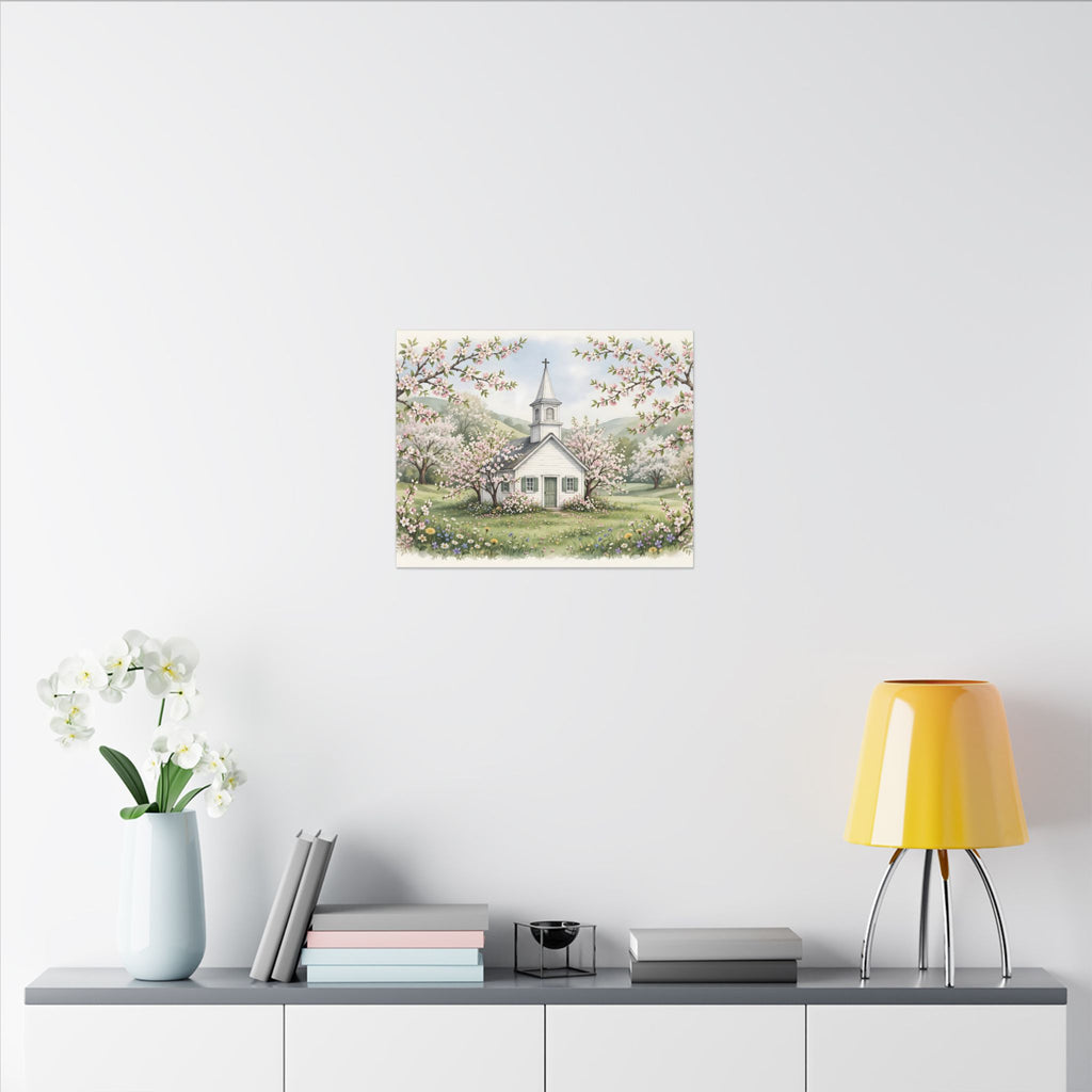 Country Church in Spring Canvas Wall Art