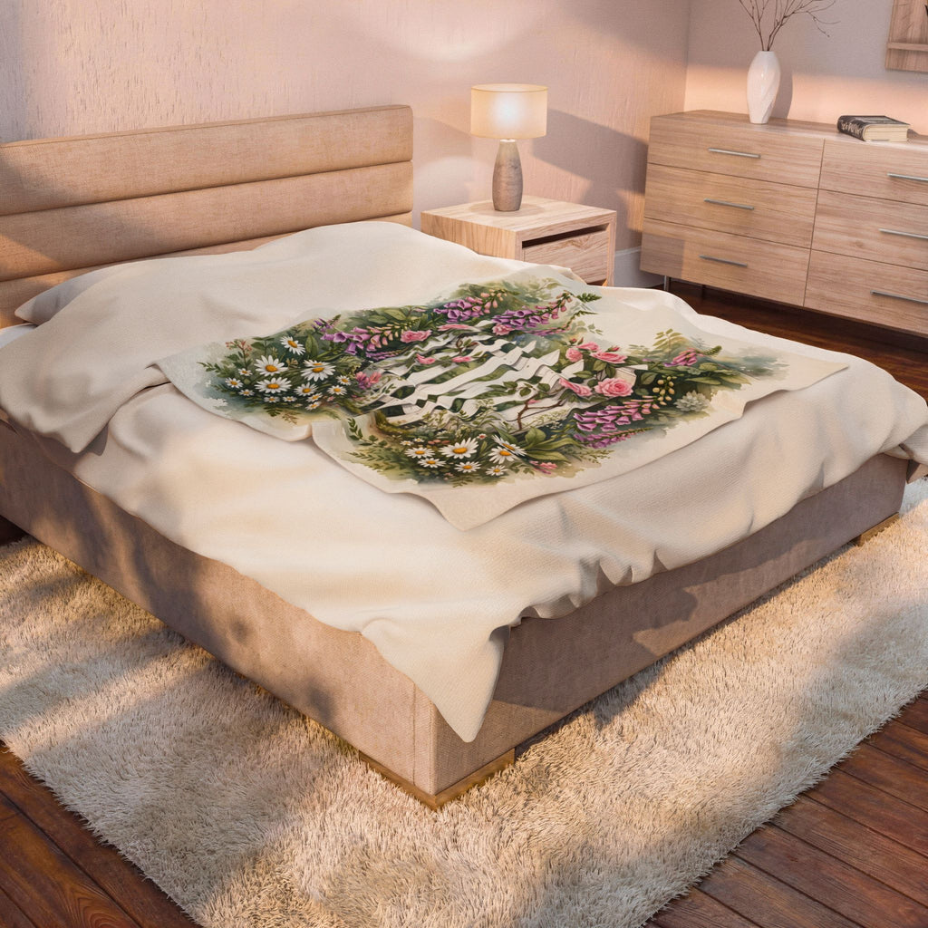 Cottage Garden Gate Velveteen Plush Blanket