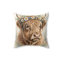 Highland Cow with Flower Crown Throw Pillow – Style 2