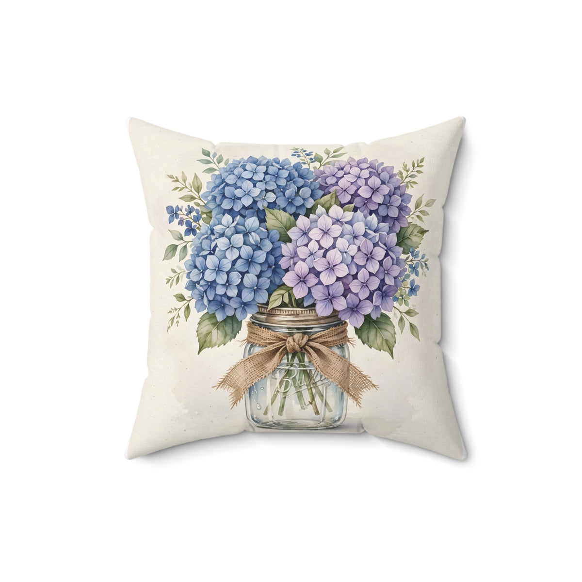 Blue Hydrangeas in a Mason Jar Throw Pillow