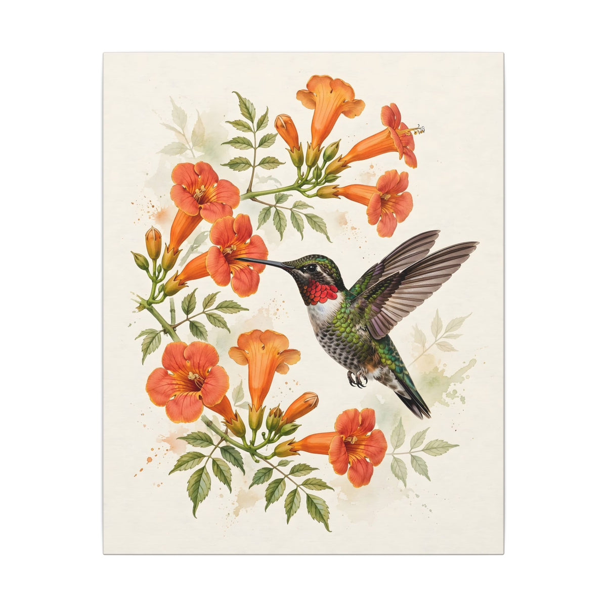 Hummingbird and Trumpet Flowers Canvas Wall Art – Style 2