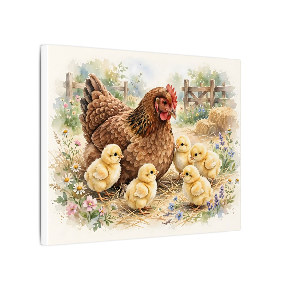 Hen and Chicks in the Barnyard Canvas Wall Art – Style 2