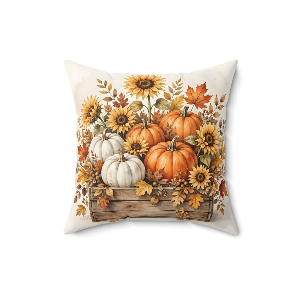 Pumpkins and Sunflowers Harvest Throw Pillow