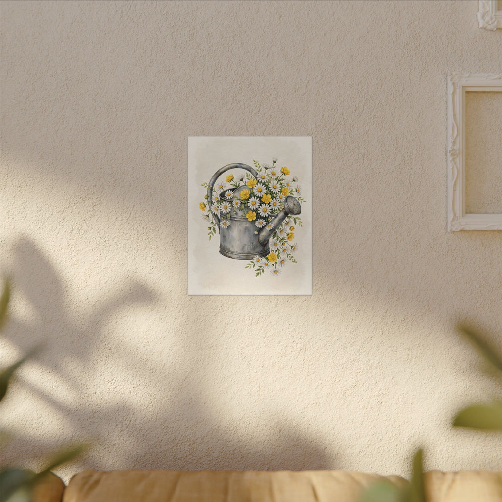 Daisies in a Watering Can Canvas Wall Art
