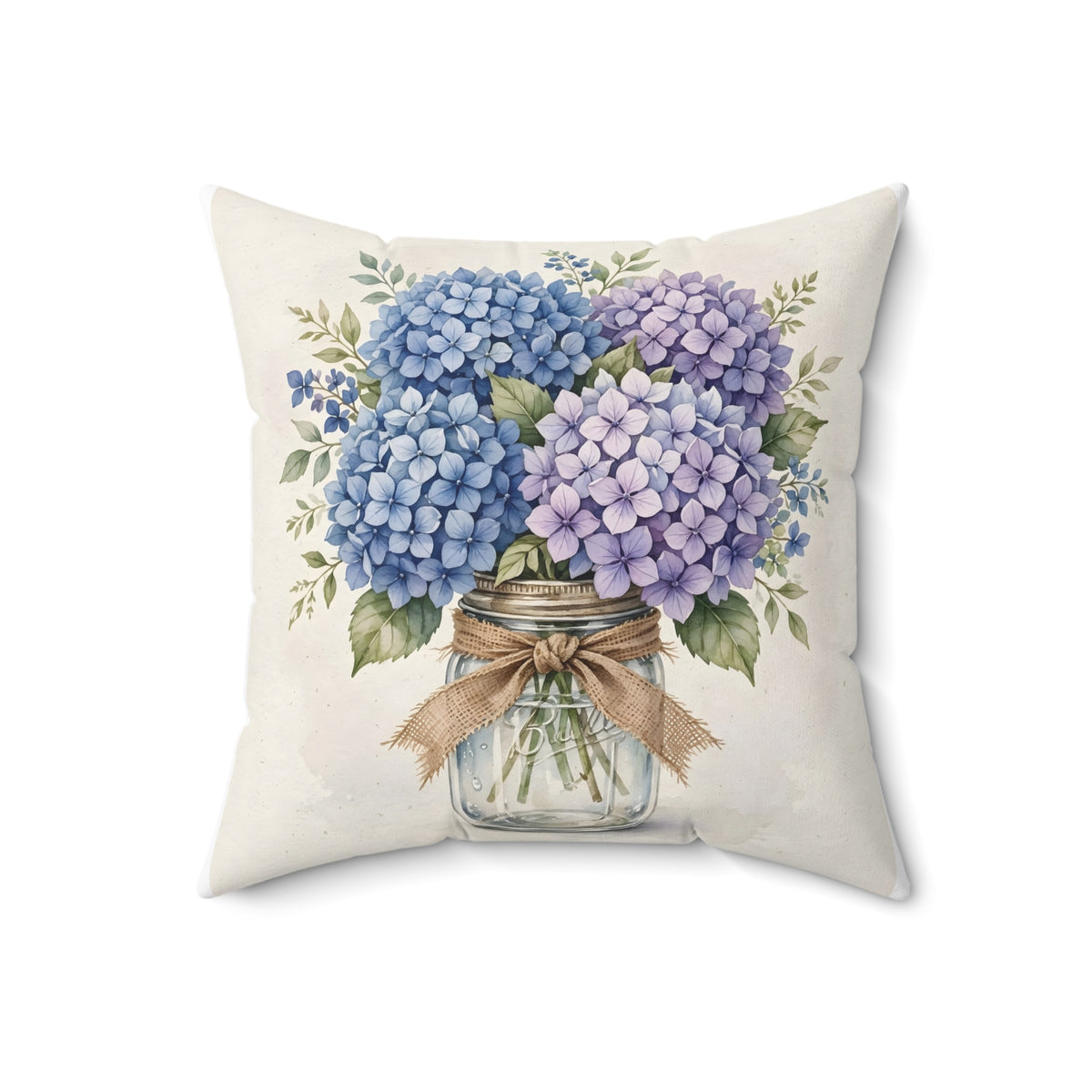 Blue Hydrangeas in a Mason Jar Throw Pillow