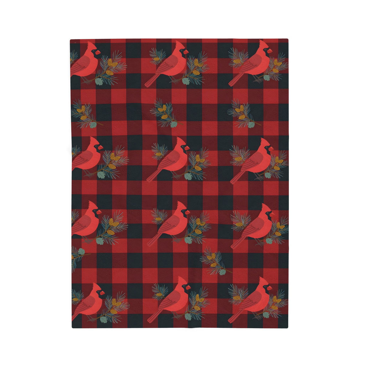 Cardinals and Buffalo Plaid Pattern Velveteen Plush Blanket