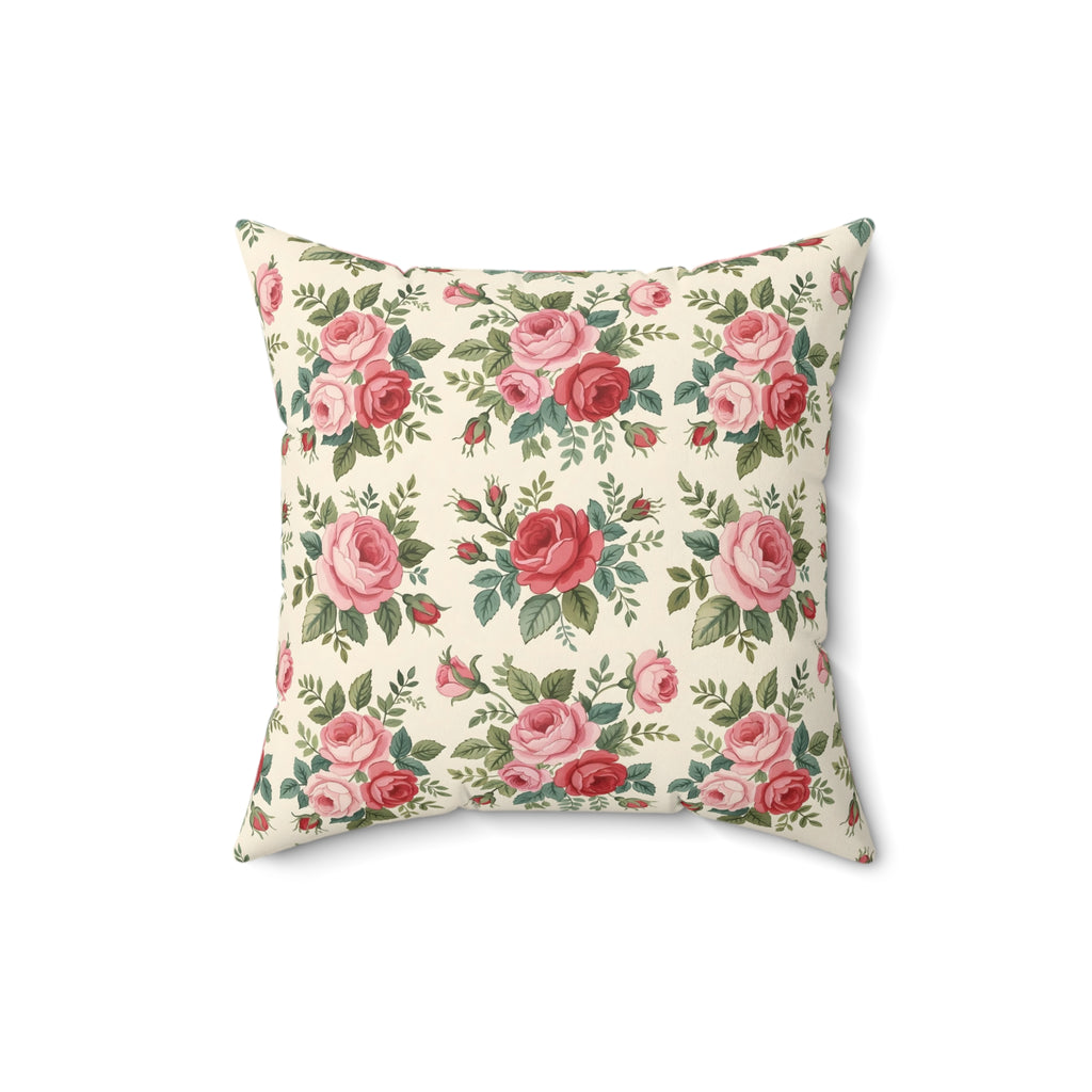 English Rose Chintz Pattern Throw Pillow