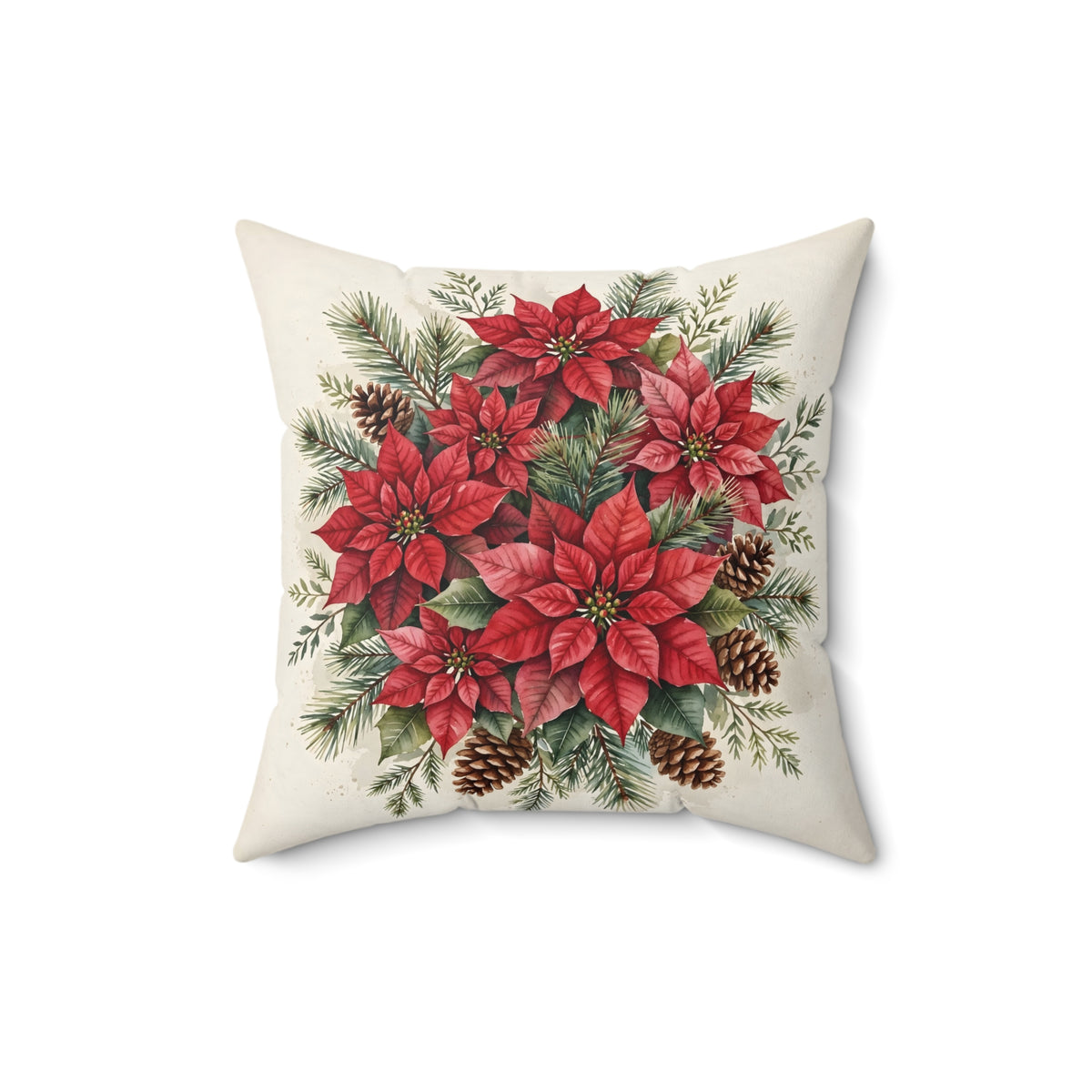 Poinsettia Watercolor Bouquet Throw Pillow – Style 2