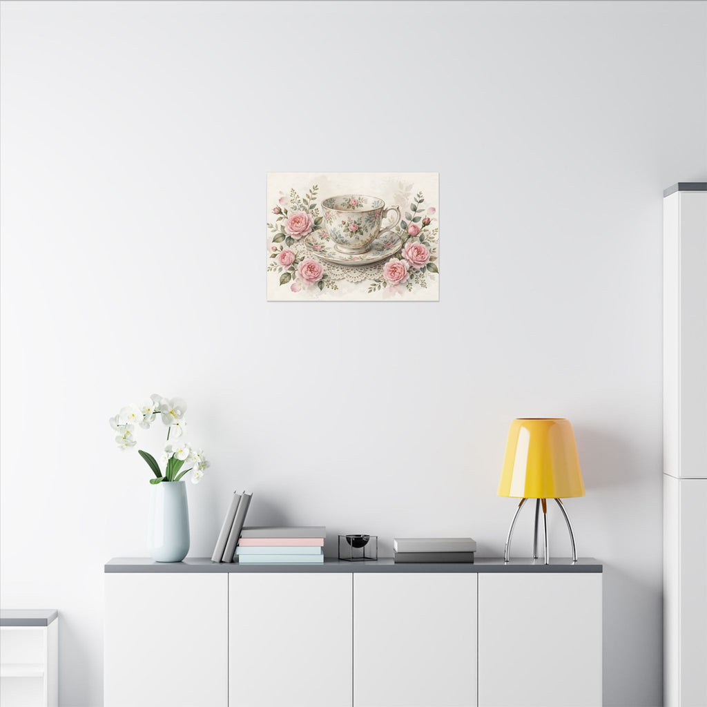 Roses and Vintage Teacup Canvas Wall Art – Style 2