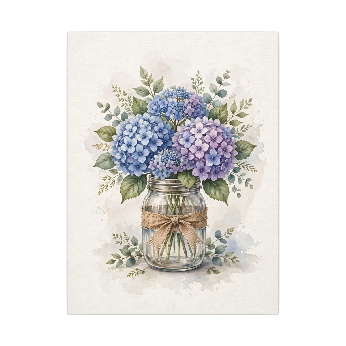 Blue Hydrangeas in a Mason Jar Canvas Wall Art