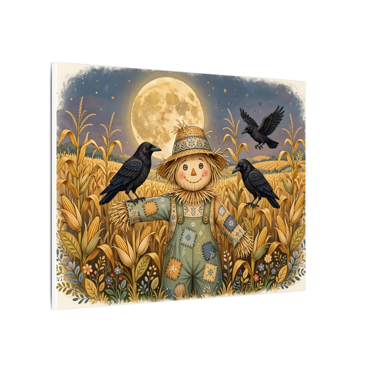 Scarecrow and Crows in the Cornfield Canvas Wall Art