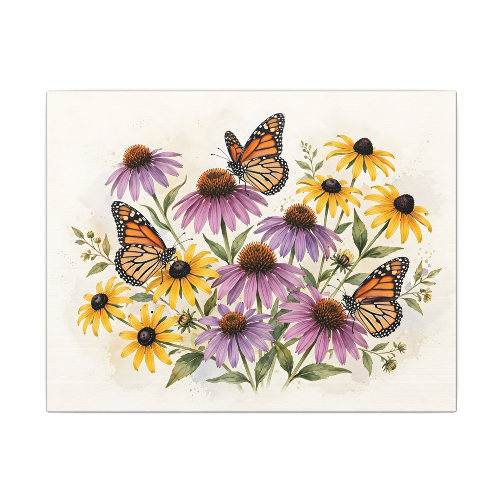 Monarch Butterflies and Wildflowers Canvas Wall Art