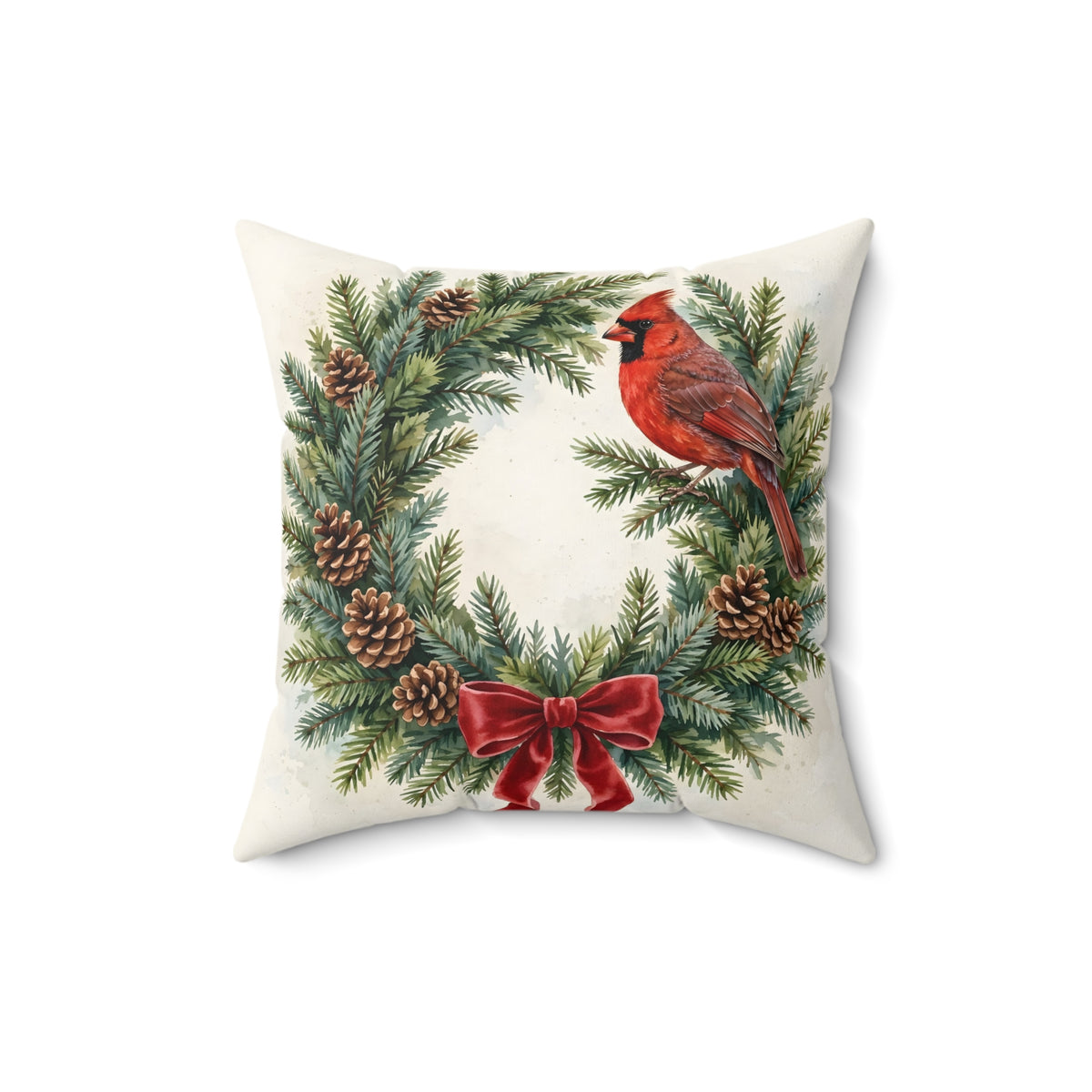 Christmas Cardinal on a Wreath Throw Pillow