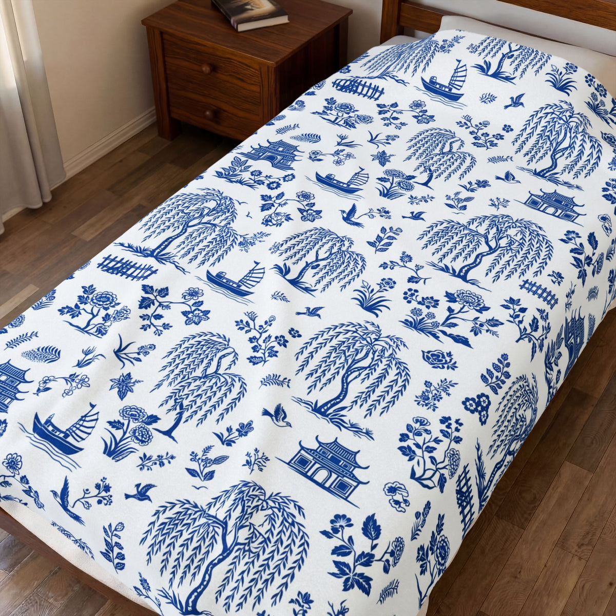 Blue Willow China Pattern Velveteen Plush Blanket