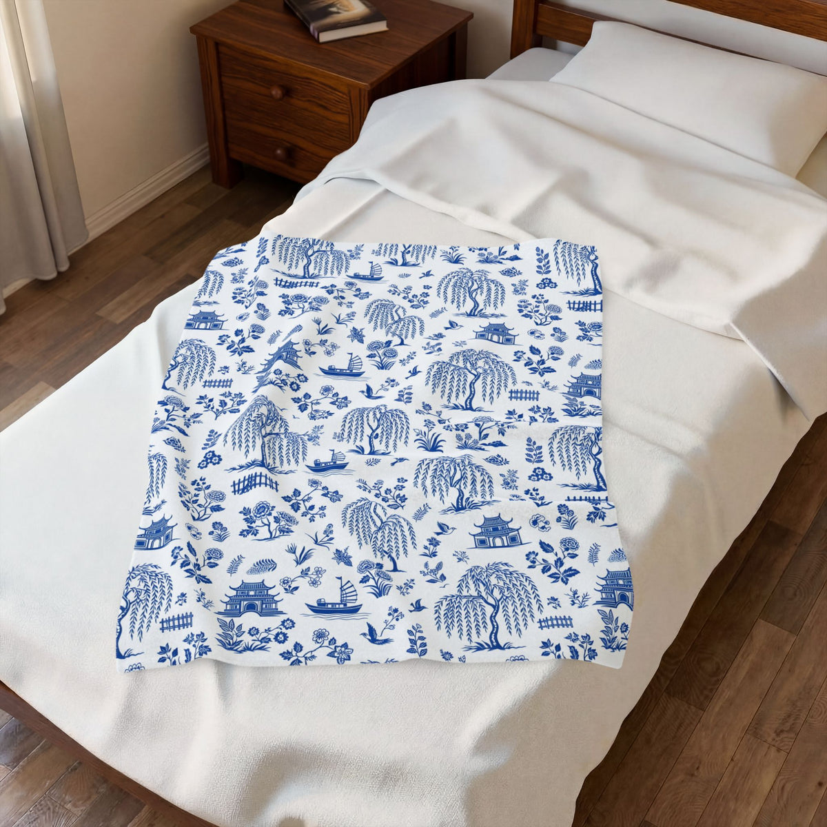 Blue Willow China Pattern Velveteen Plush Blanket