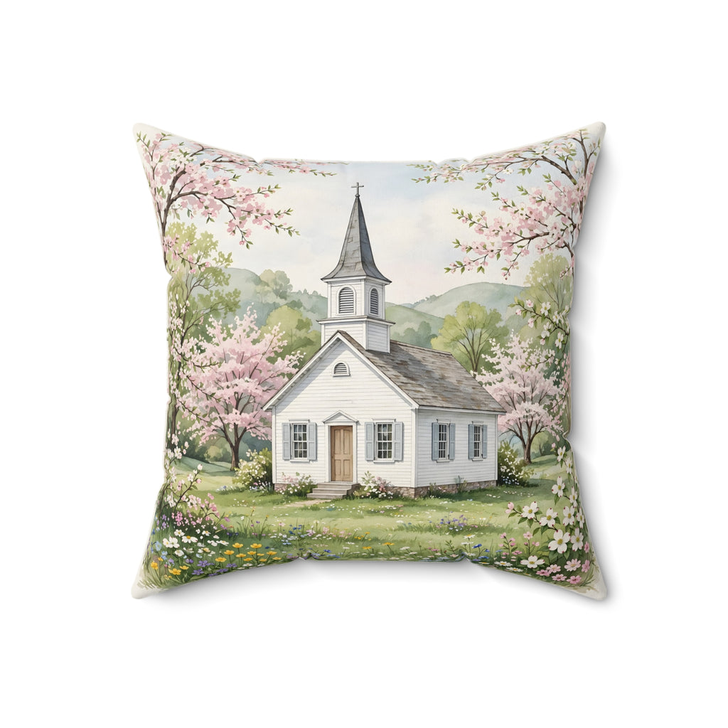 Country Church in Spring Throw Pillow – Style 2