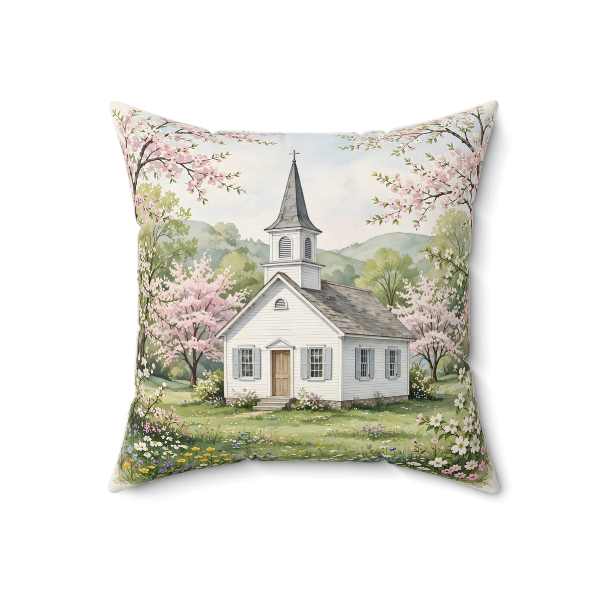 Country Church in Spring Throw Pillow – Style 2