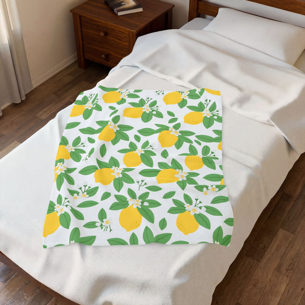 Farmhouse Lemon Pattern Velveteen Plush Blanket – Style 2