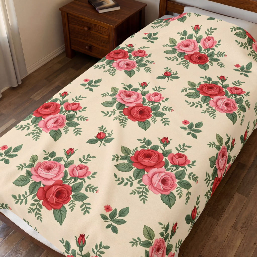 English Rose Chintz Pattern Velveteen Plush Blanket – Style 2