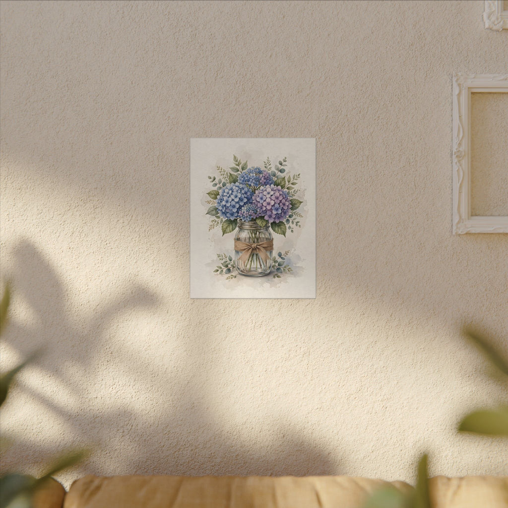 Blue Hydrangeas in a Mason Jar Canvas Wall Art