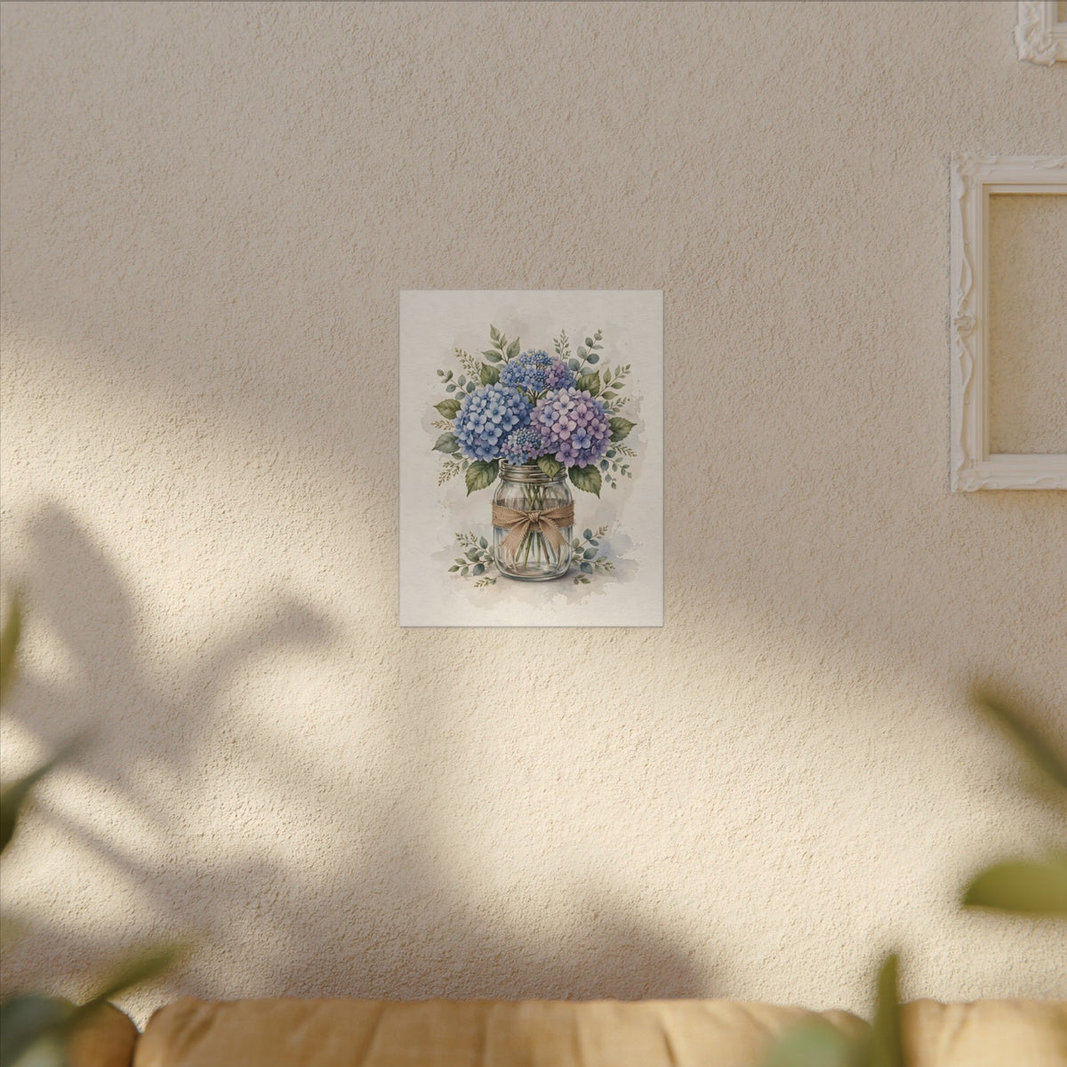 Blue Hydrangeas in a Mason Jar Canvas Wall Art