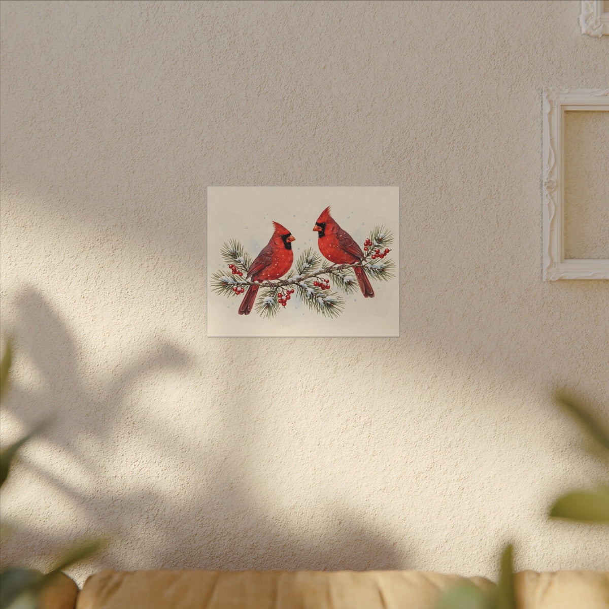 Cardinals on a Snowy Pine Branch Canvas Wall Art