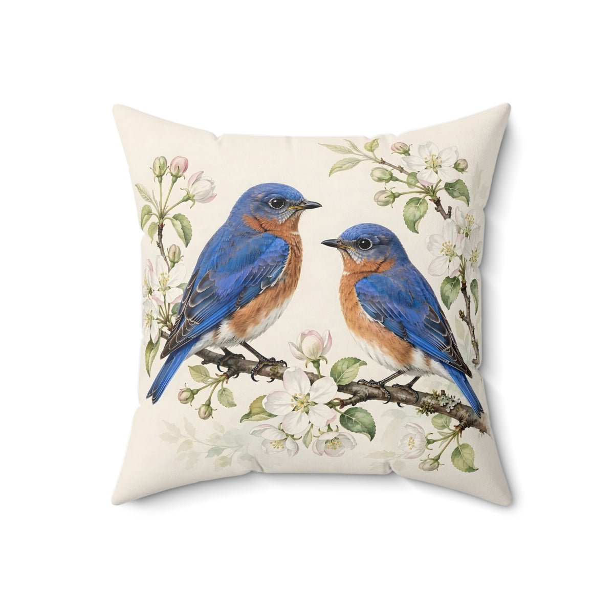 Bluebirds on a Blossom Branch Throw Pillow