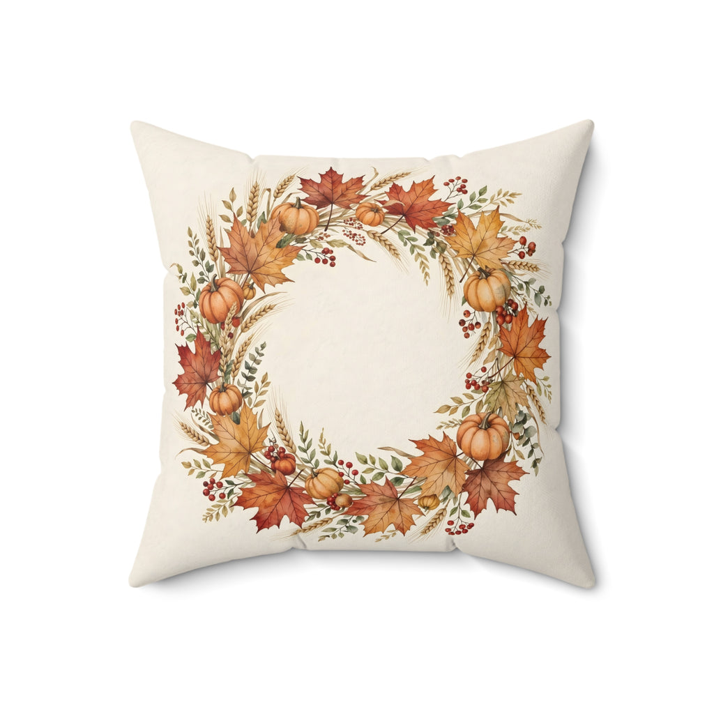 Fall Wreath of Leaves and Berries Throw Pillow – Style 2