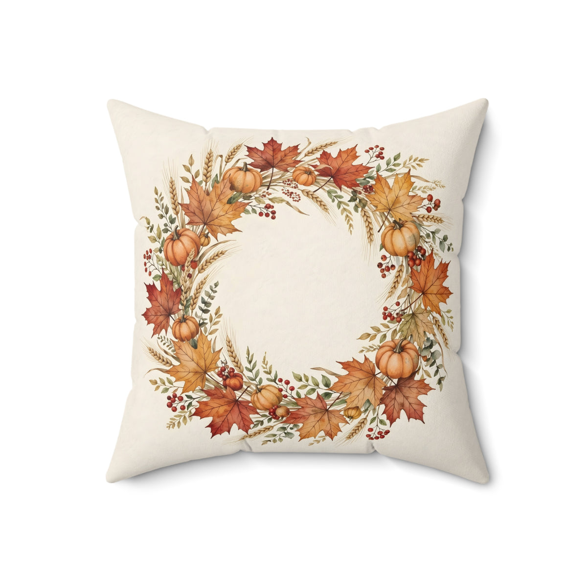 Fall Wreath of Leaves and Berries Throw Pillow – Style 2