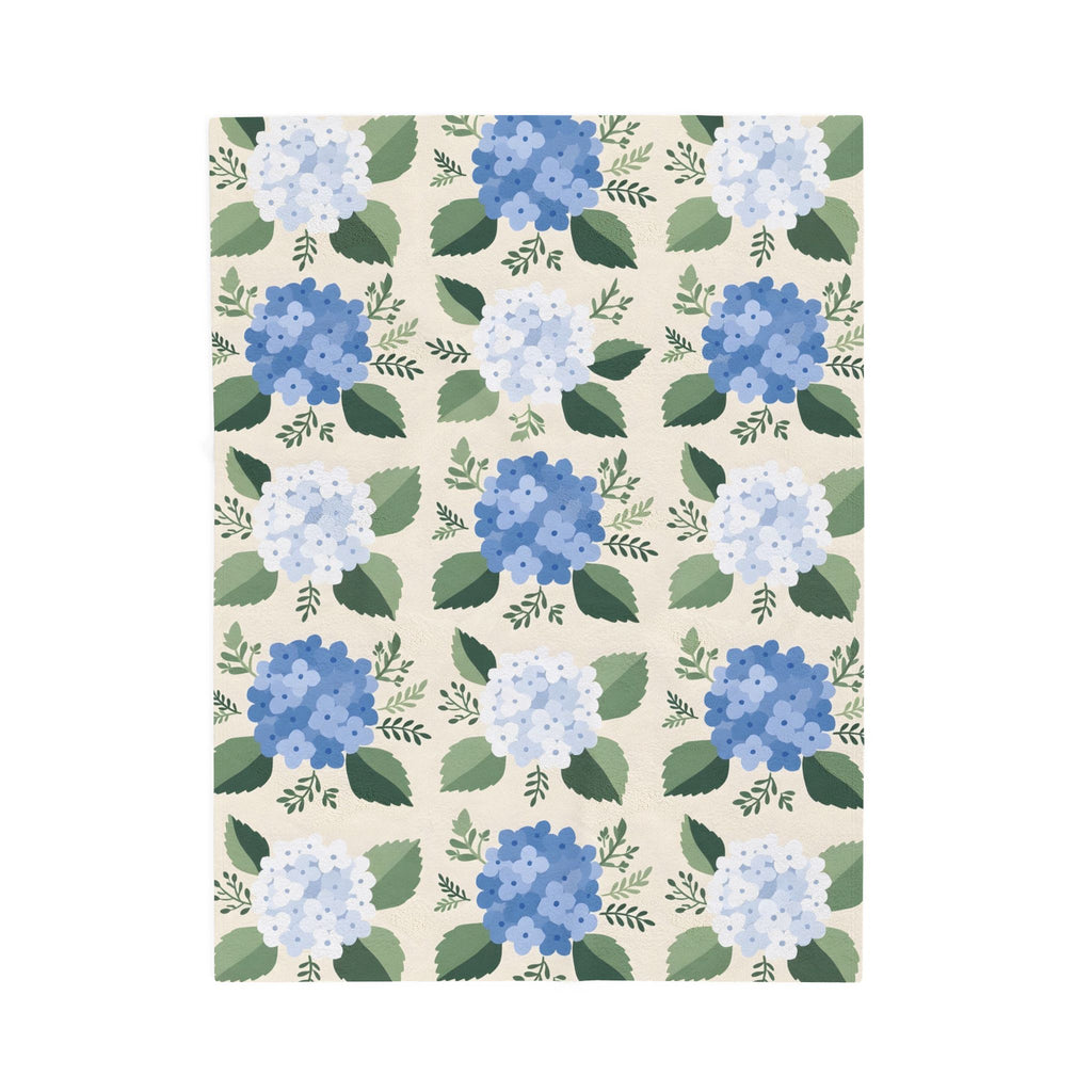 Hydrangea Blue Floral Pattern Velveteen Plush Blanket