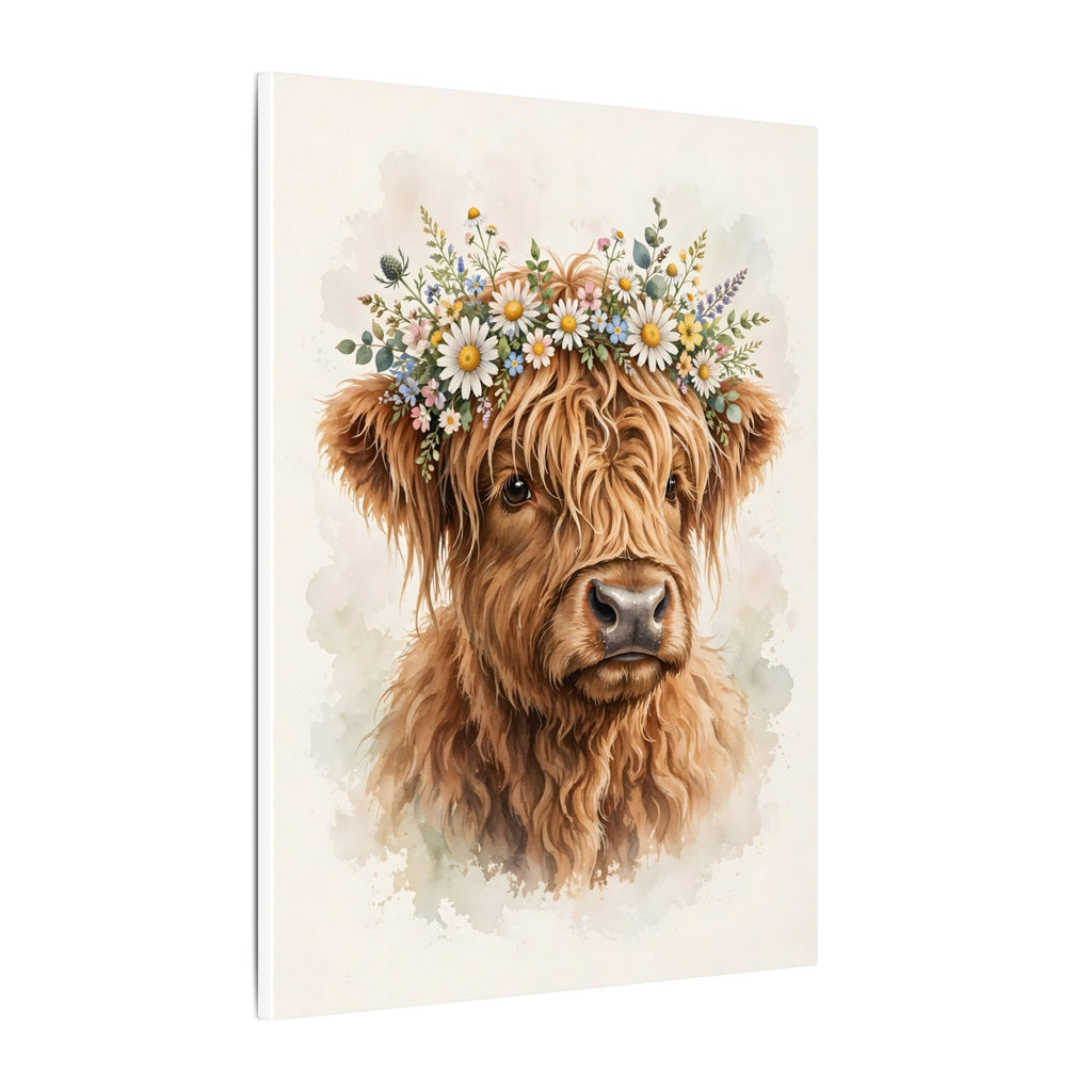 Highland Cow with Flower Crown Canvas Wall Art