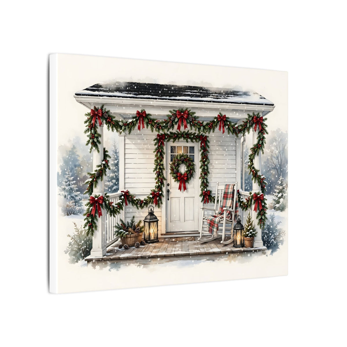 Farmhouse Christmas Porch Canvas Wall Art