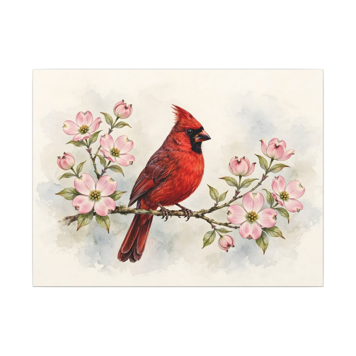 Cardinal on a Spring Branch Canvas Wall Art