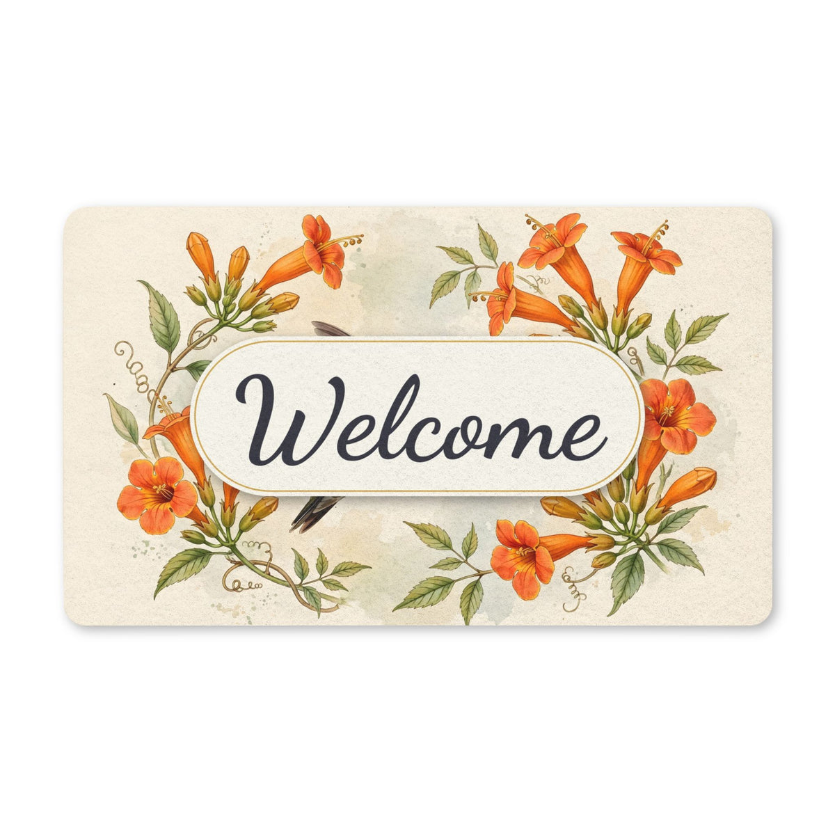 Hummingbird and Trumpet Flowers Welcome Doormat