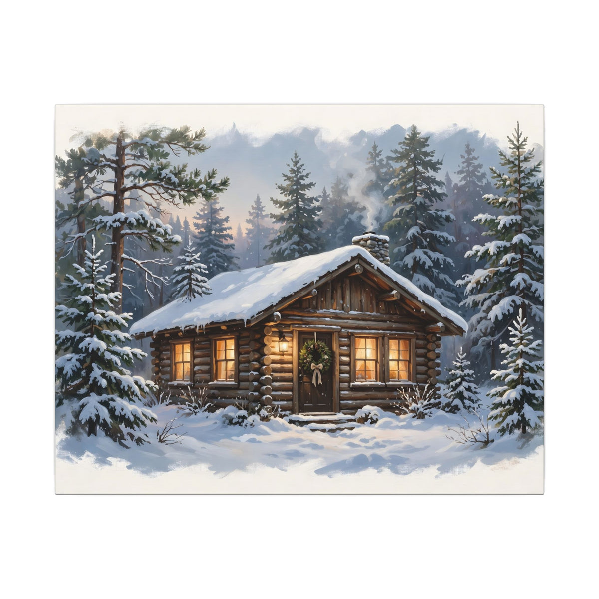 Snowy Cabin at Christmas Eve Canvas Wall Art