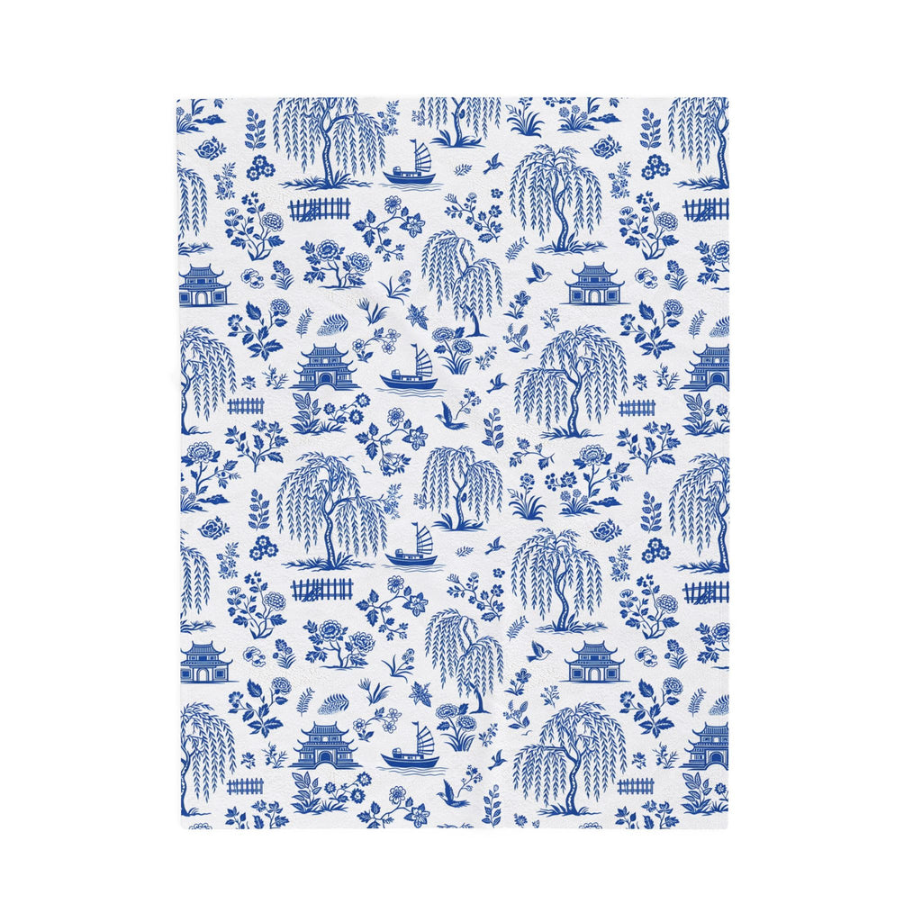 Blue Willow China Pattern Velveteen Plush Blanket