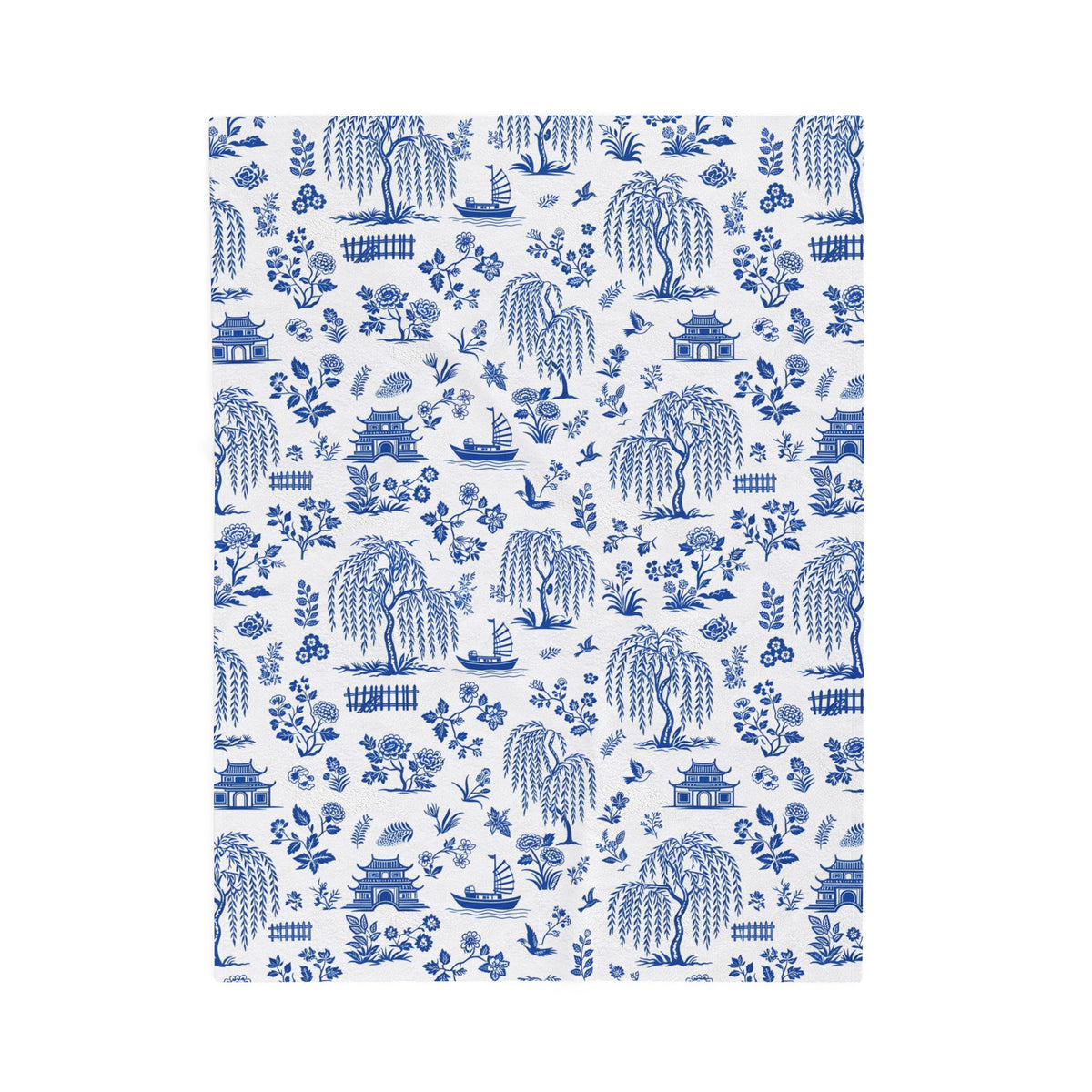Blue Willow China Pattern Velveteen Plush Blanket