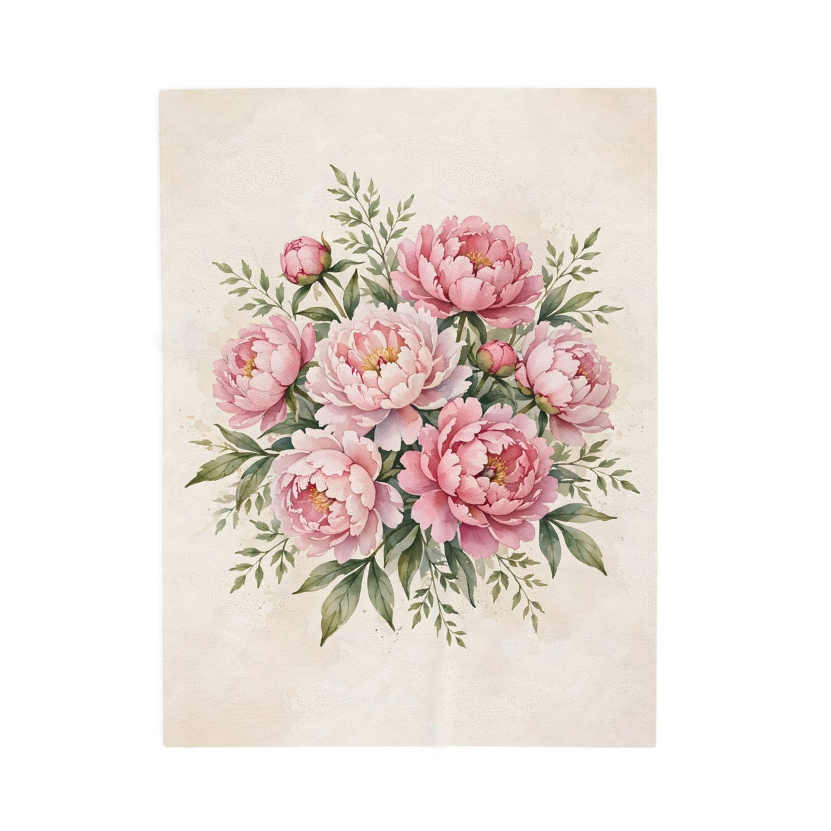 Pink Peonies Watercolor Velveteen Plush Blanket