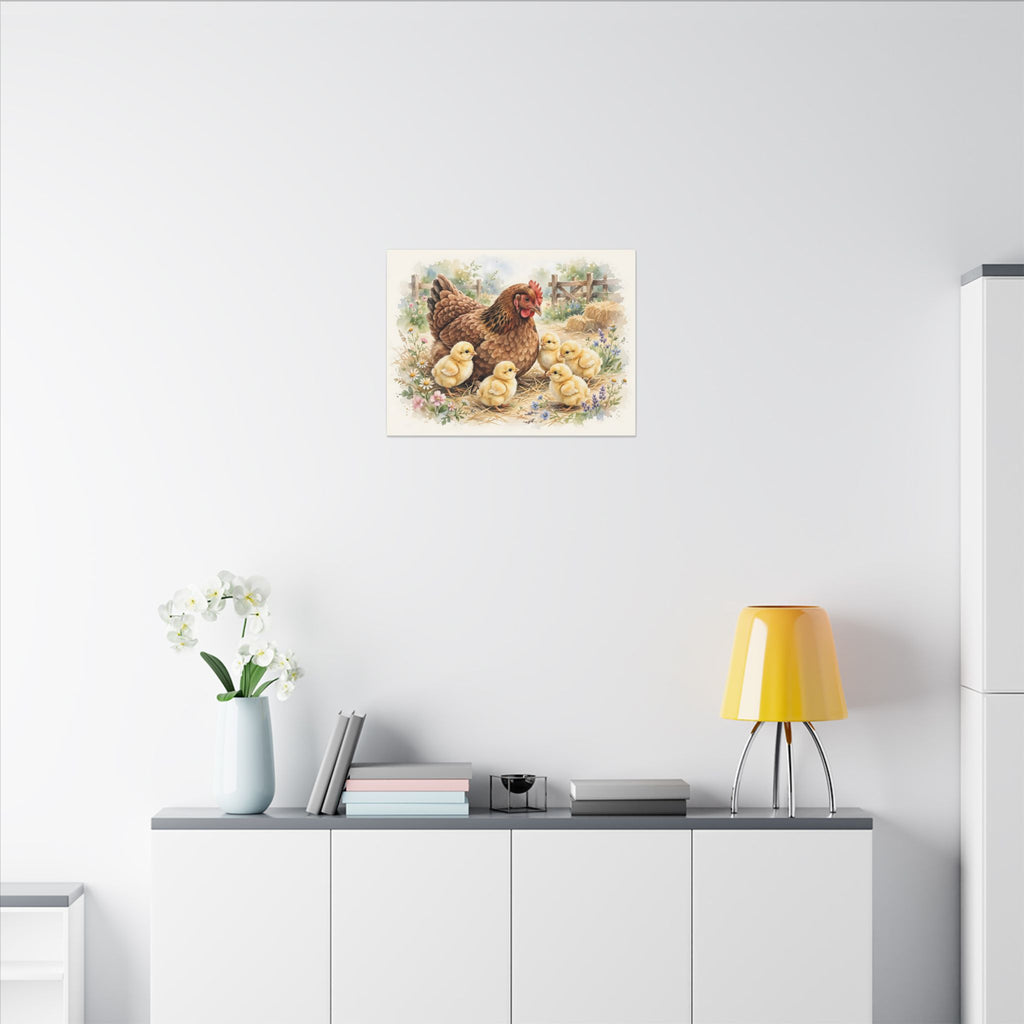 Hen and Chicks in the Barnyard Canvas Wall Art – Style 2