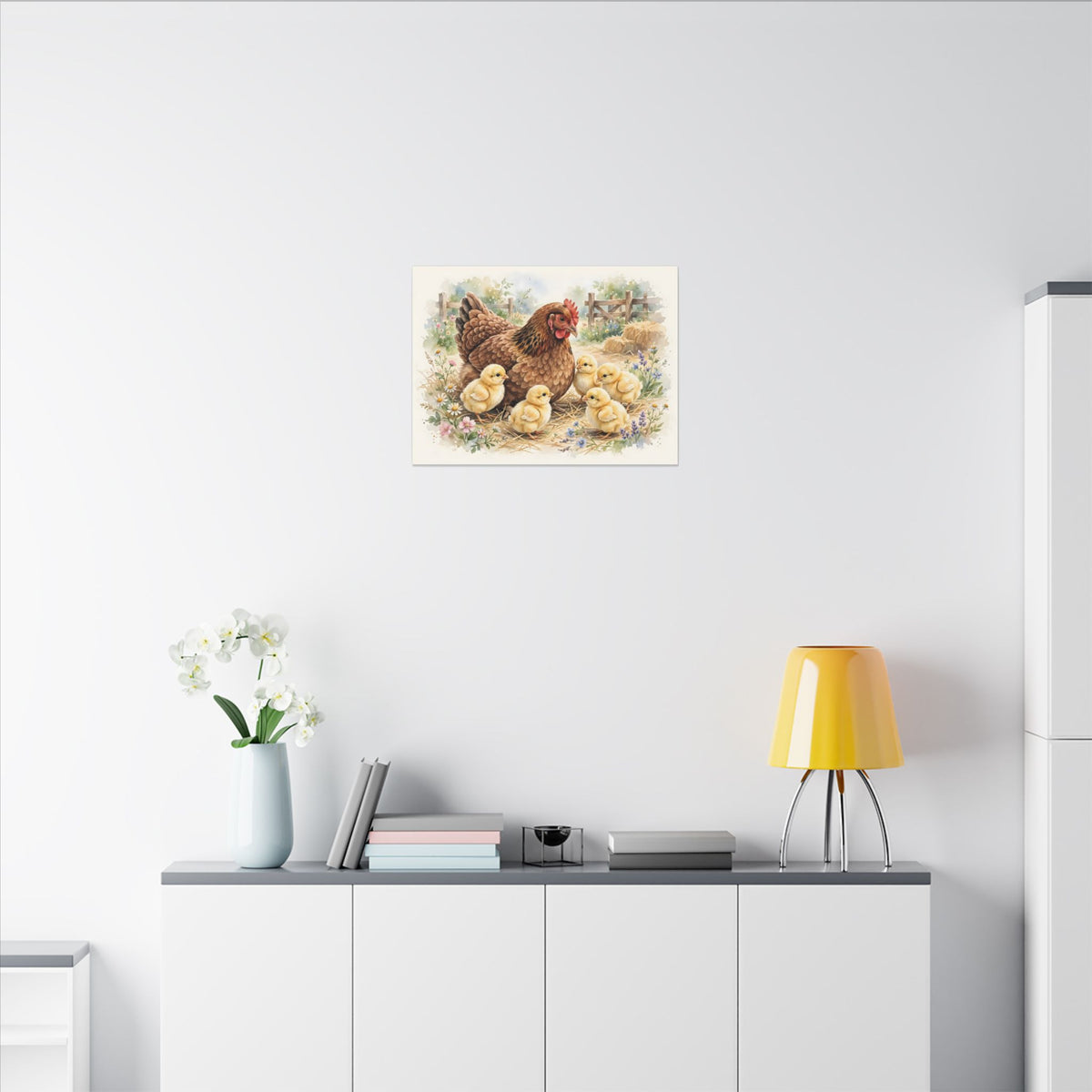 Hen and Chicks in the Barnyard Canvas Wall Art – Style 2