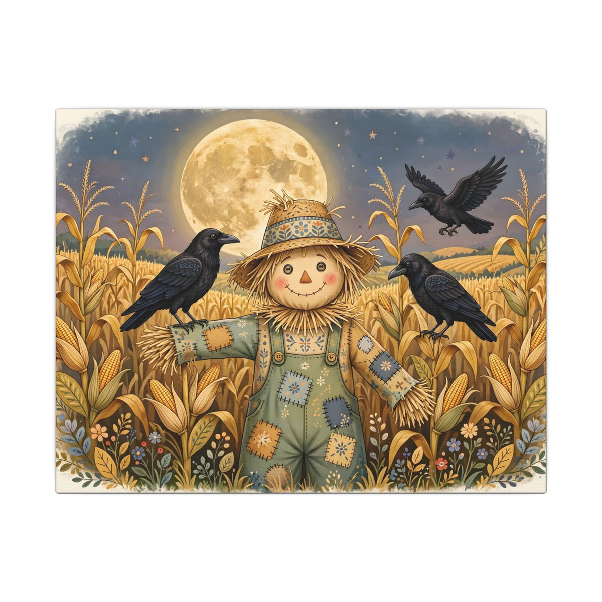 Scarecrow and Crows in the Cornfield Canvas Wall Art