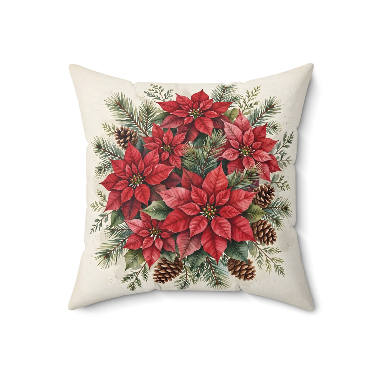 Poinsettia Watercolor Bouquet Throw Pillow – Style 2