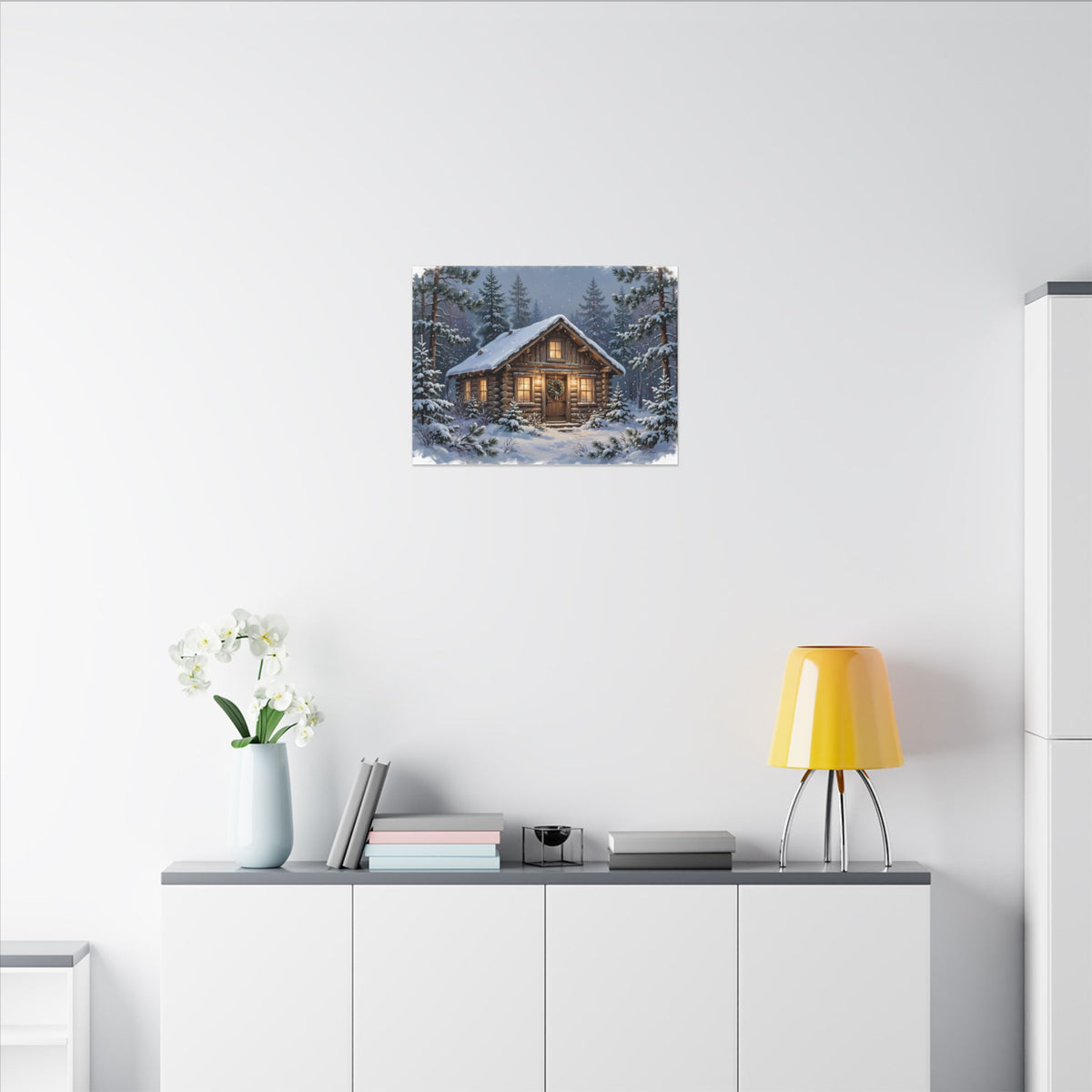 Snowy Cabin at Christmas Eve Canvas Wall Art – Style 2